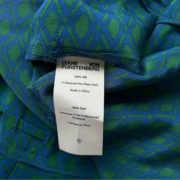 Diane Von Furstenberg DVF Silk Davin Jumpsuit Wide Leg Sleeveless Green Blue 14 - Picture 16 of 16